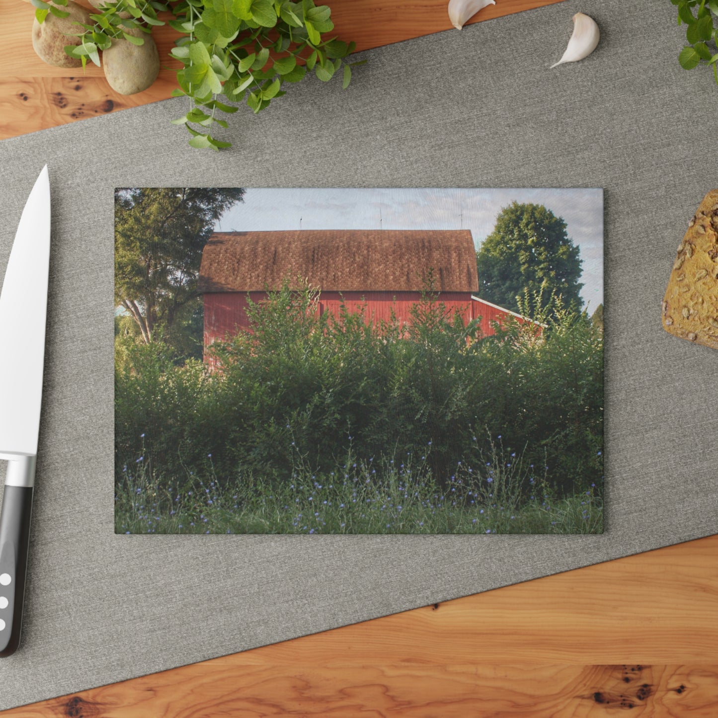 U R There Photography Genesee Road Red I Rustic Farmhouse Tempered-Glass Cutting Board