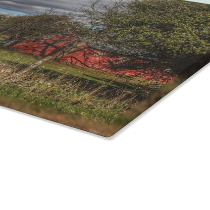 U R There Photography Genesee Road Red III Rustic Farmhouse Tempered-Glass Cutting Board