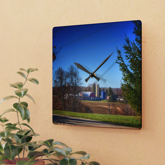 Rustic Farmhouse Wall Clock featuring Across the Field on Brocker Road