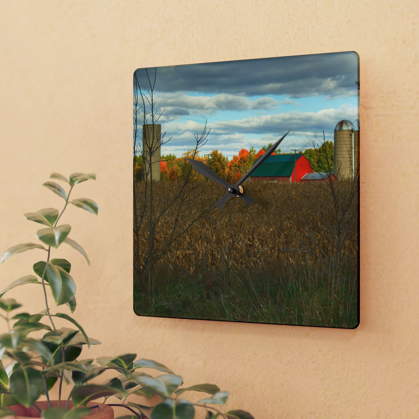 U R There Photography Beyond the Harvest Corn II Rustic Farmhouse Acrylic Analog Wall Clock
