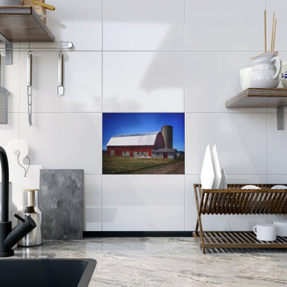 U R There Photography Burt Road Red and Silo Rustic Farmhouse Decorative Ceramic Tile