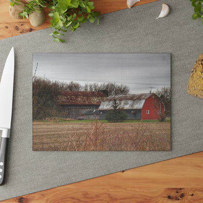U R There Photography South Summers Road Rusted Grey and Little Red Rustic Farmhouse Tempered-Glass Cutting Board