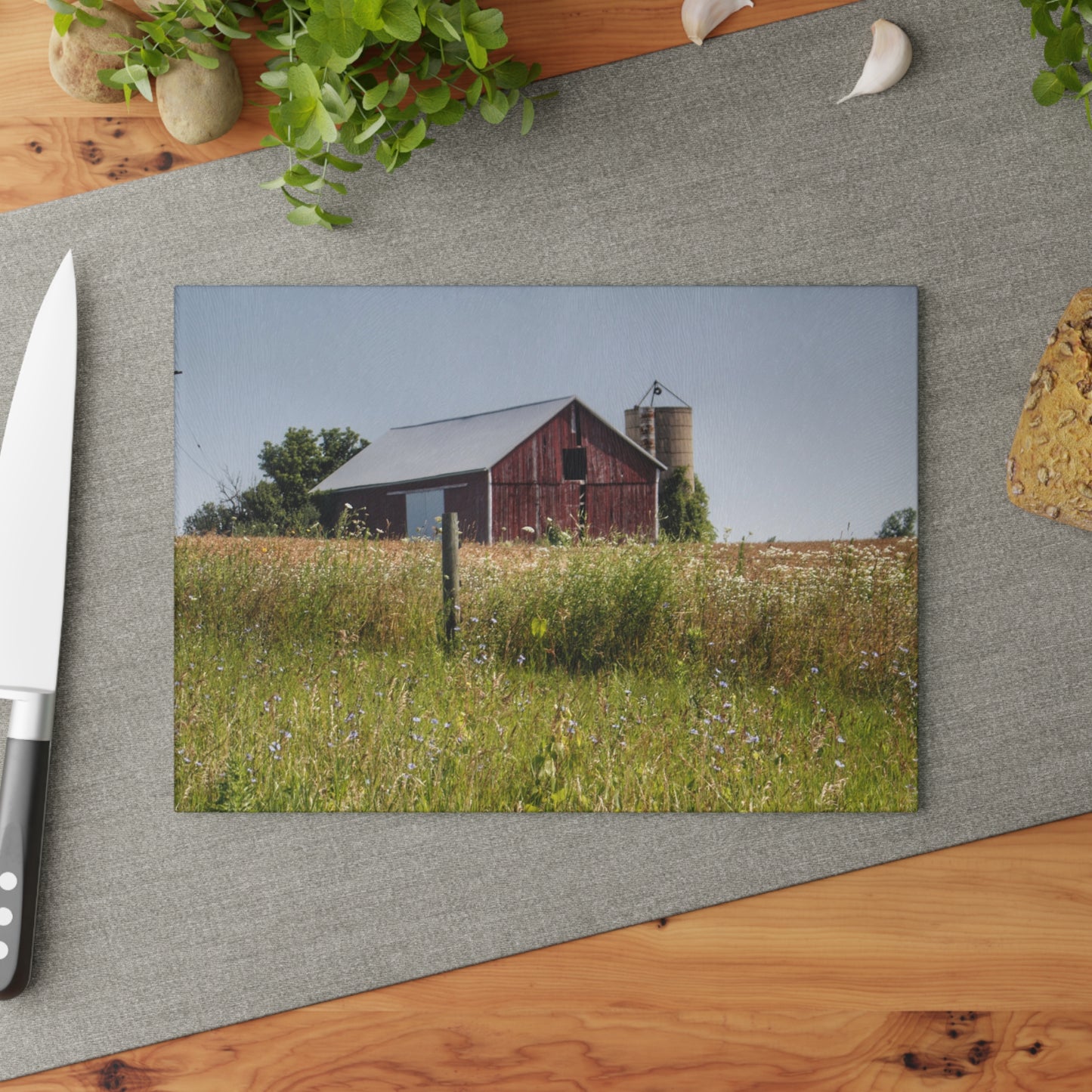 U R There Photography North Lake Pleasant Little Red Rustic Farmhouse Tempered-Glass Cutting Board