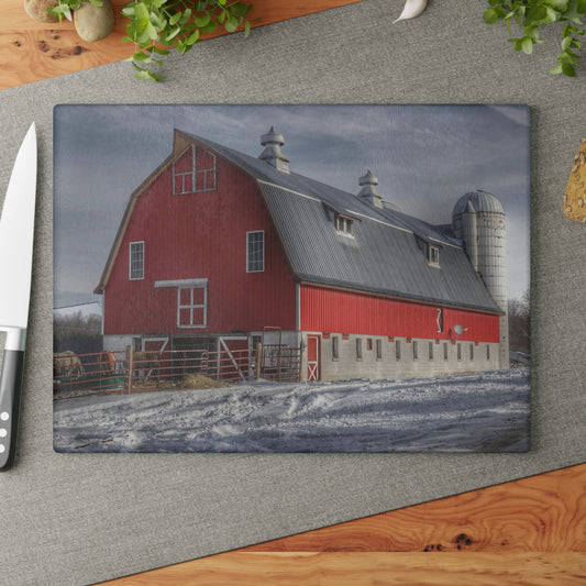 U R There Photography Casey Road Red Rustic Farmhouse Tempered-Glass Cutting Board