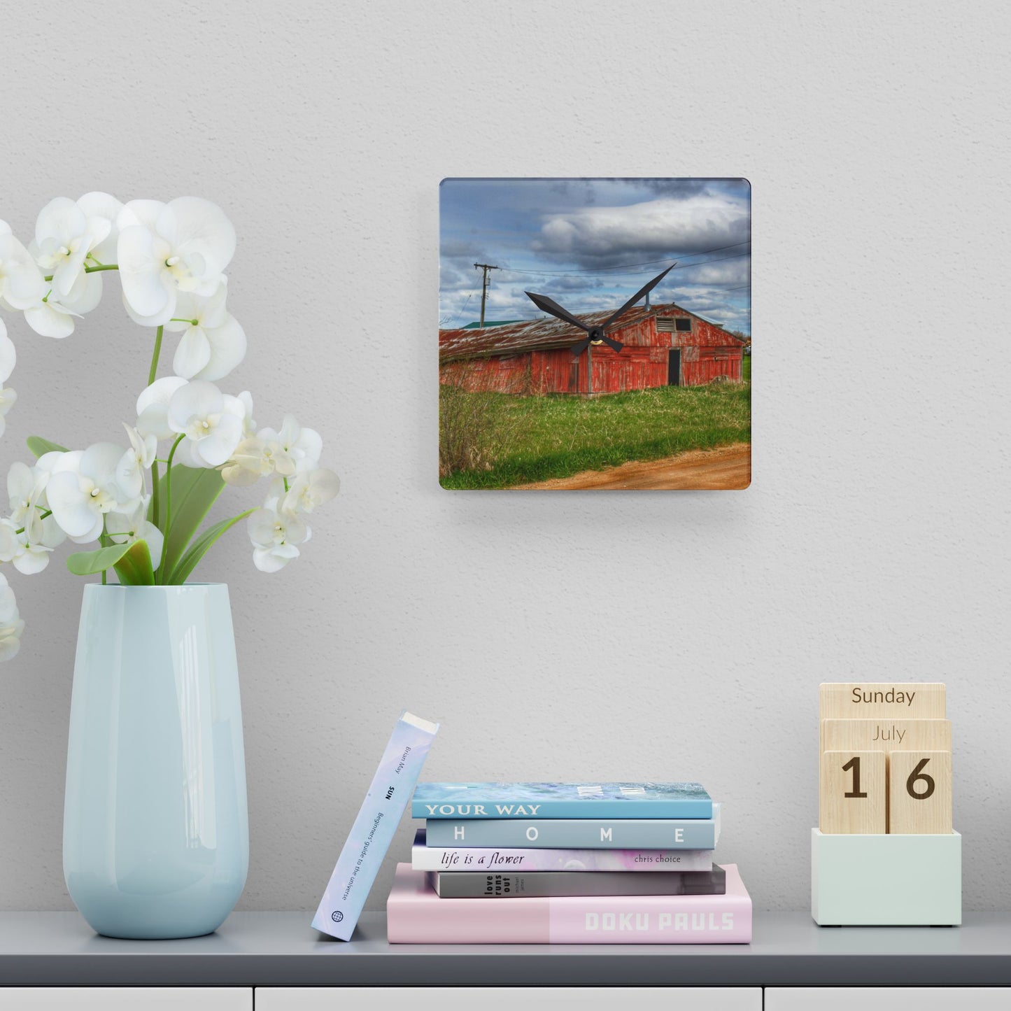 U R There Photography Centerline Road Sinking Shack Rustic Farmhouse Acrylic Analog Wall Clock