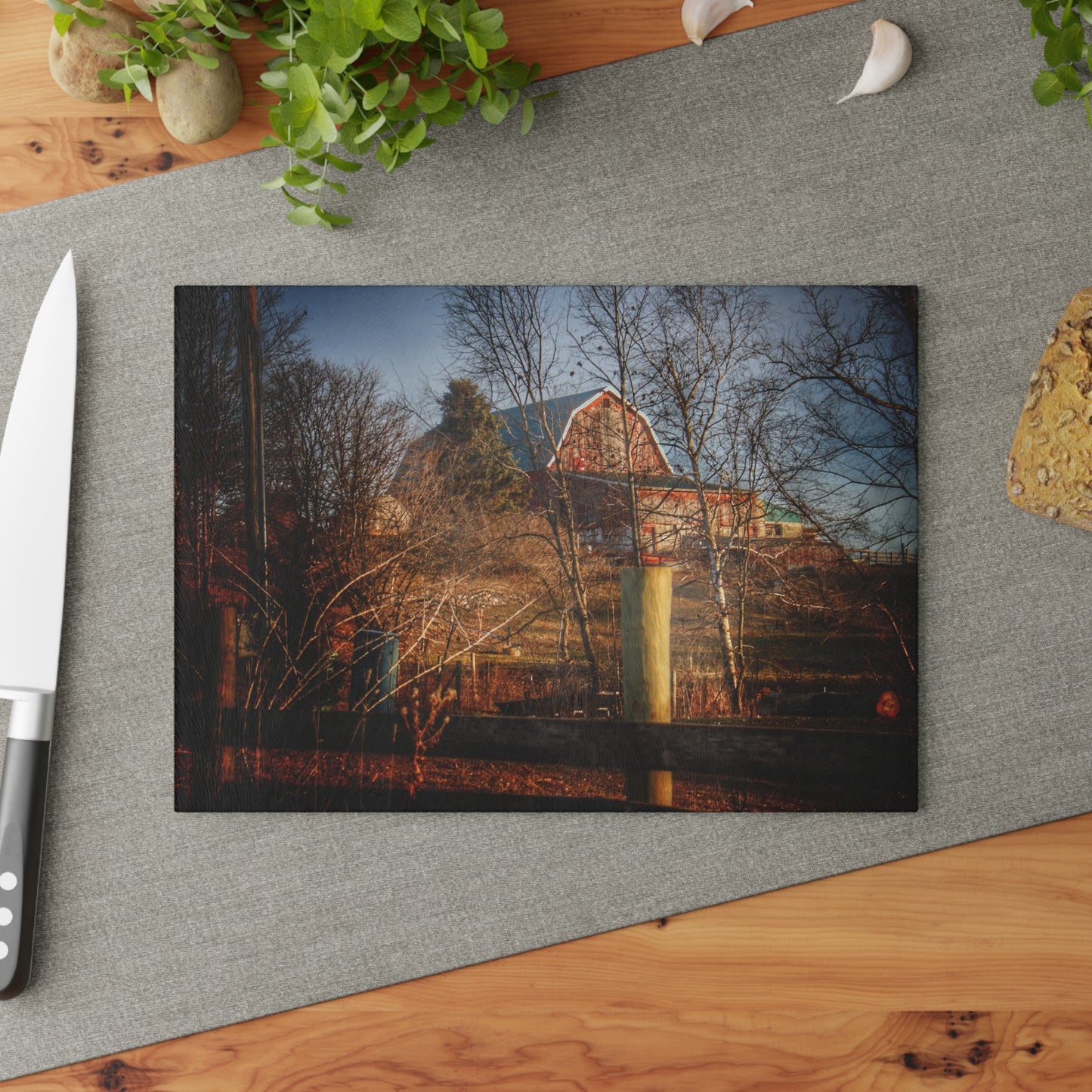 U R There Photography Marathon Road Hillside Red II Rustic Farmhouse Tempered-Glass Cutting Board