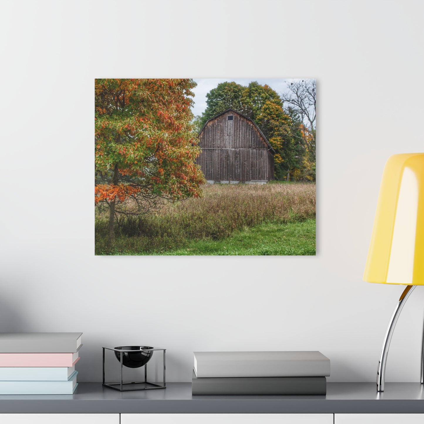 U R There Photography Mount Morris Road Grey in the Fall Rustic Farmhouse Acrylic Wall Print