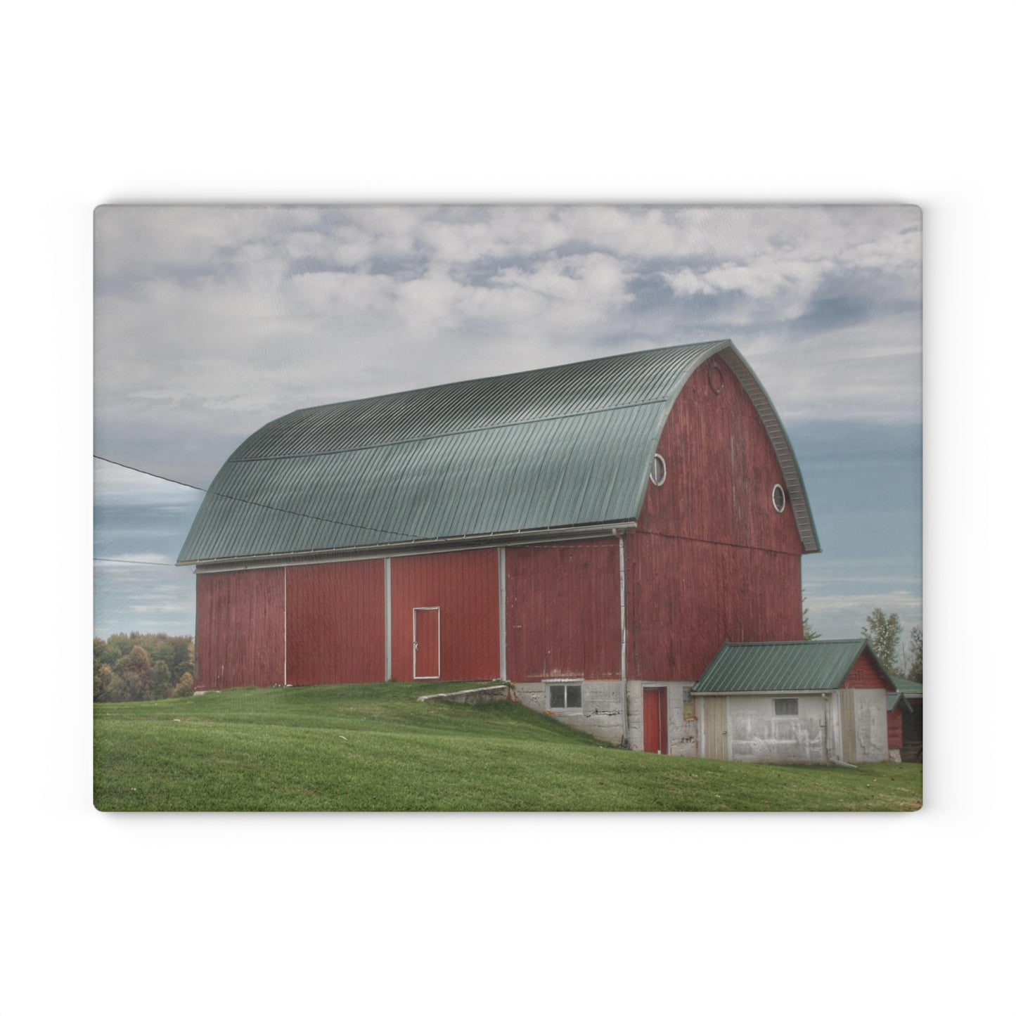 U R There Photography Elmwood Road Red I Rustic Farmhouse Tempered-Glass Cutting Board