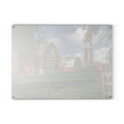 U R There Photography Hough Road Reds and Silo Rustic Farmhouse Tempered-Glass Cutting Board