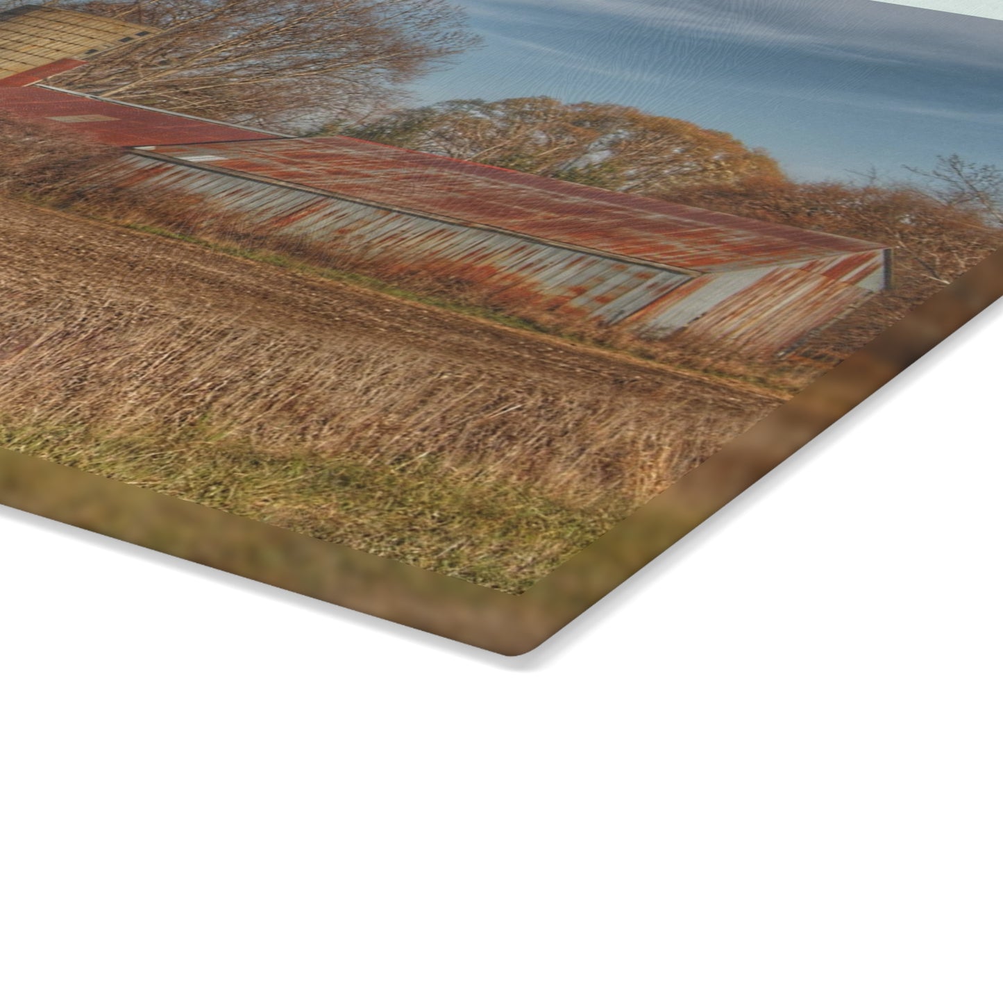 U R There Photography Brief Road Blue Rustic Farmhouse Tempered-Glass Cutting Board