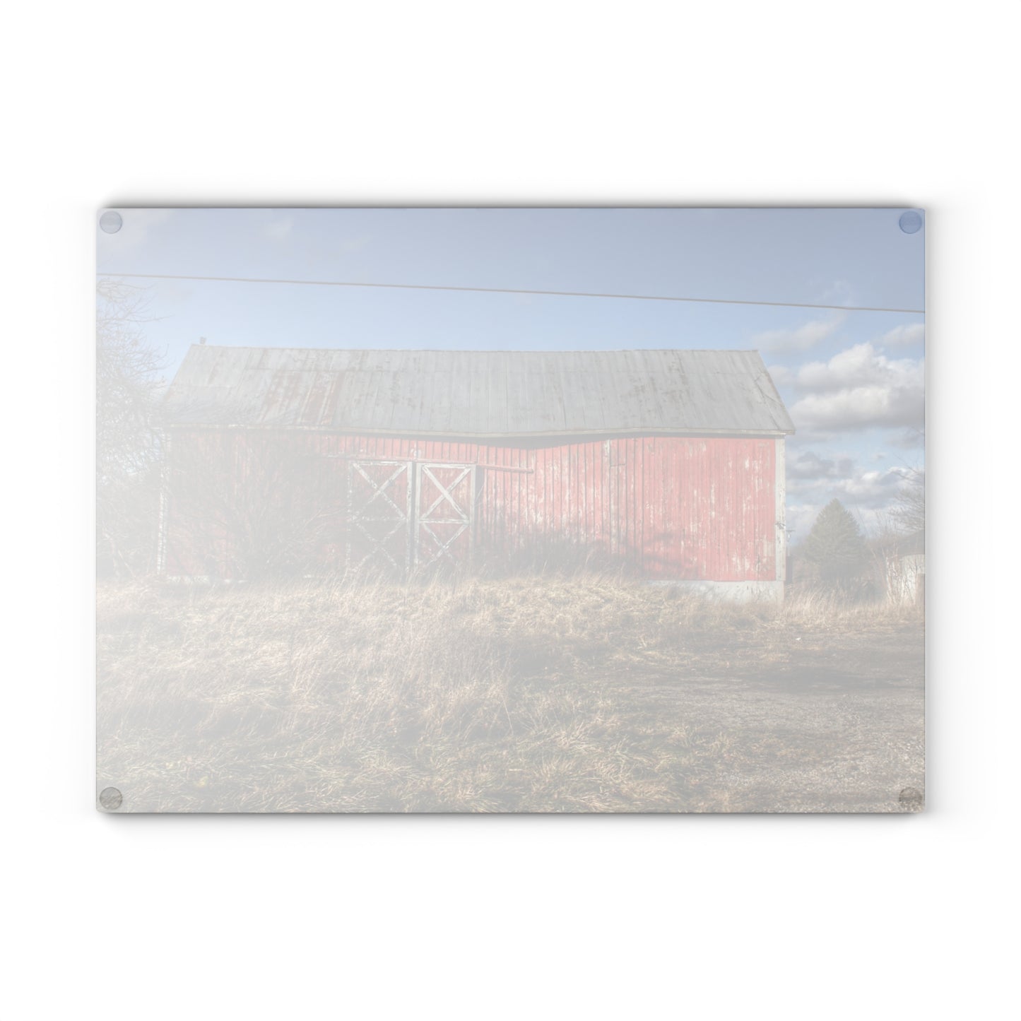 U R There Photography Lapeer Road Crooked Red Rustic Farmhouse Tempered-Glass Cutting Board
