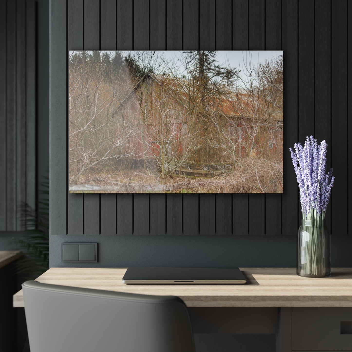 U R There Photography Klam Road Hidden Gable Red Rustic Farmhouse Acrylic Wall Print