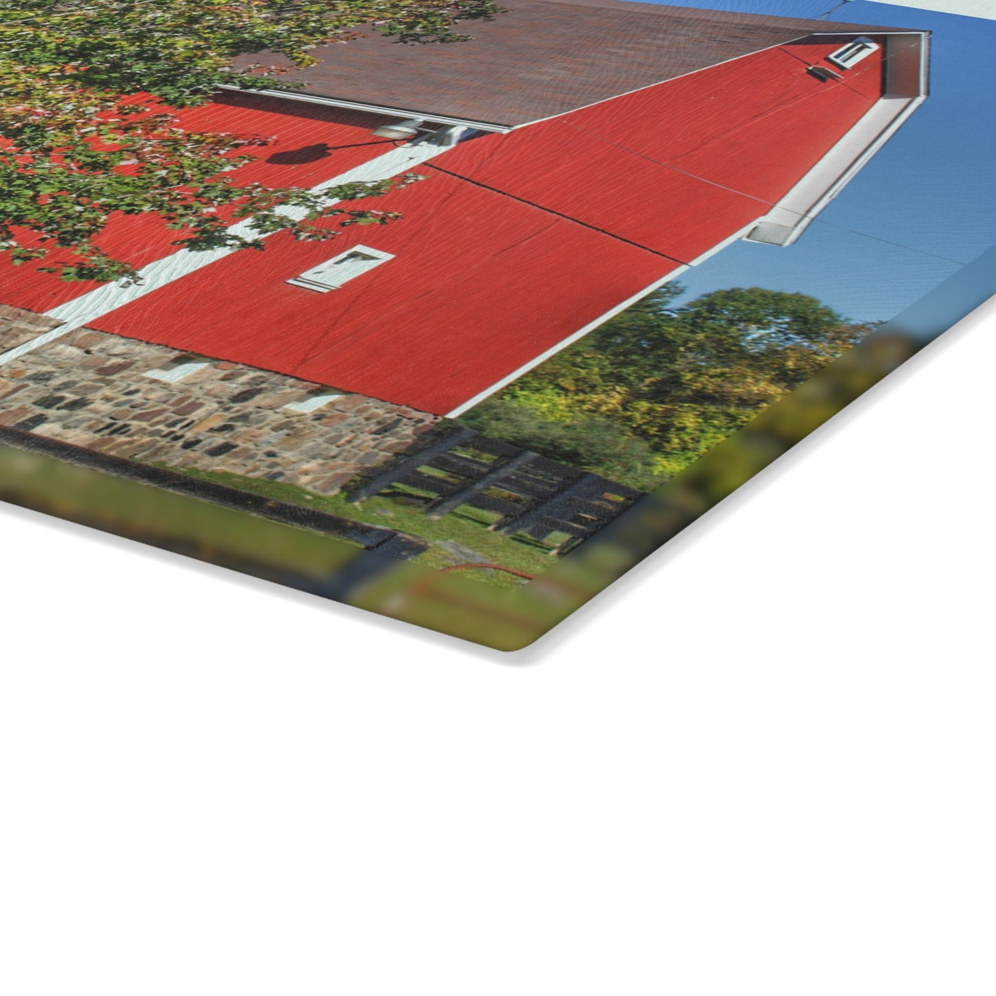 U R There Photography Oakwood Road Red Rustic Farmhouse Tempered-Glass Cutting Board