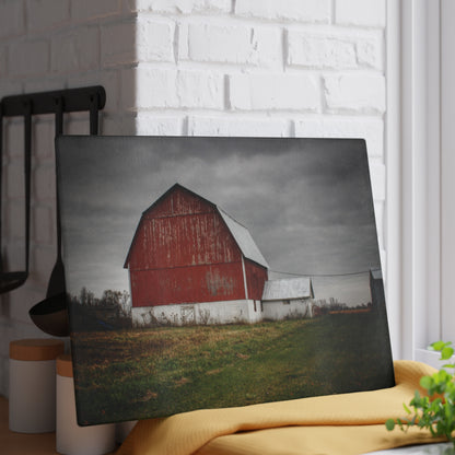 U R There Photography Mills Road Red II Rustic Farmhouse Tempered-Glass Cutting Board
