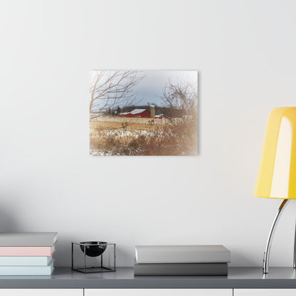 U R There Photography Brook Road Red in Winter Rustic Farmhouse Acrylic Wall Print
