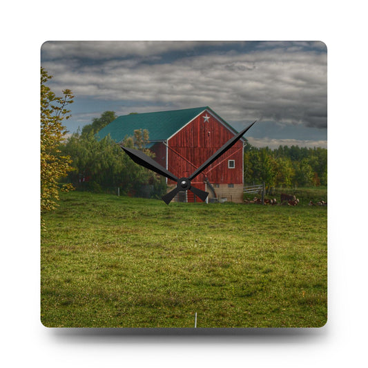 Kingston Plain Road Cow Barn Rustic Farmhouse Acrylic Analog Wall Clock 10.75'' × 10.75'' (Square)