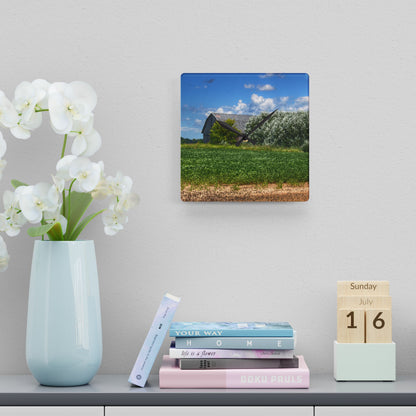 U R There Photography Lake Road Grey Rustic Farmhouse Acrylic Analog Wall Clock