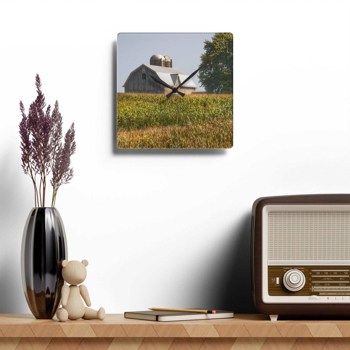 U R There Photography Beyond the September Corn on Swaffer Rustic Farmhouse Acrylic Analog Wall Clock
