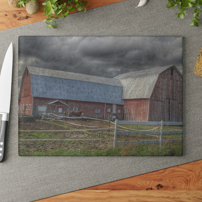 U R There Photography Sandusky Horse Barn Against Fall Skies Rustic Farmhouse Tempered-Glass Cutting Board