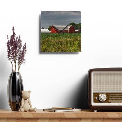 U R There Photography Townline Road Red Rustic Farmhouse Acrylic Analog Wall Clock