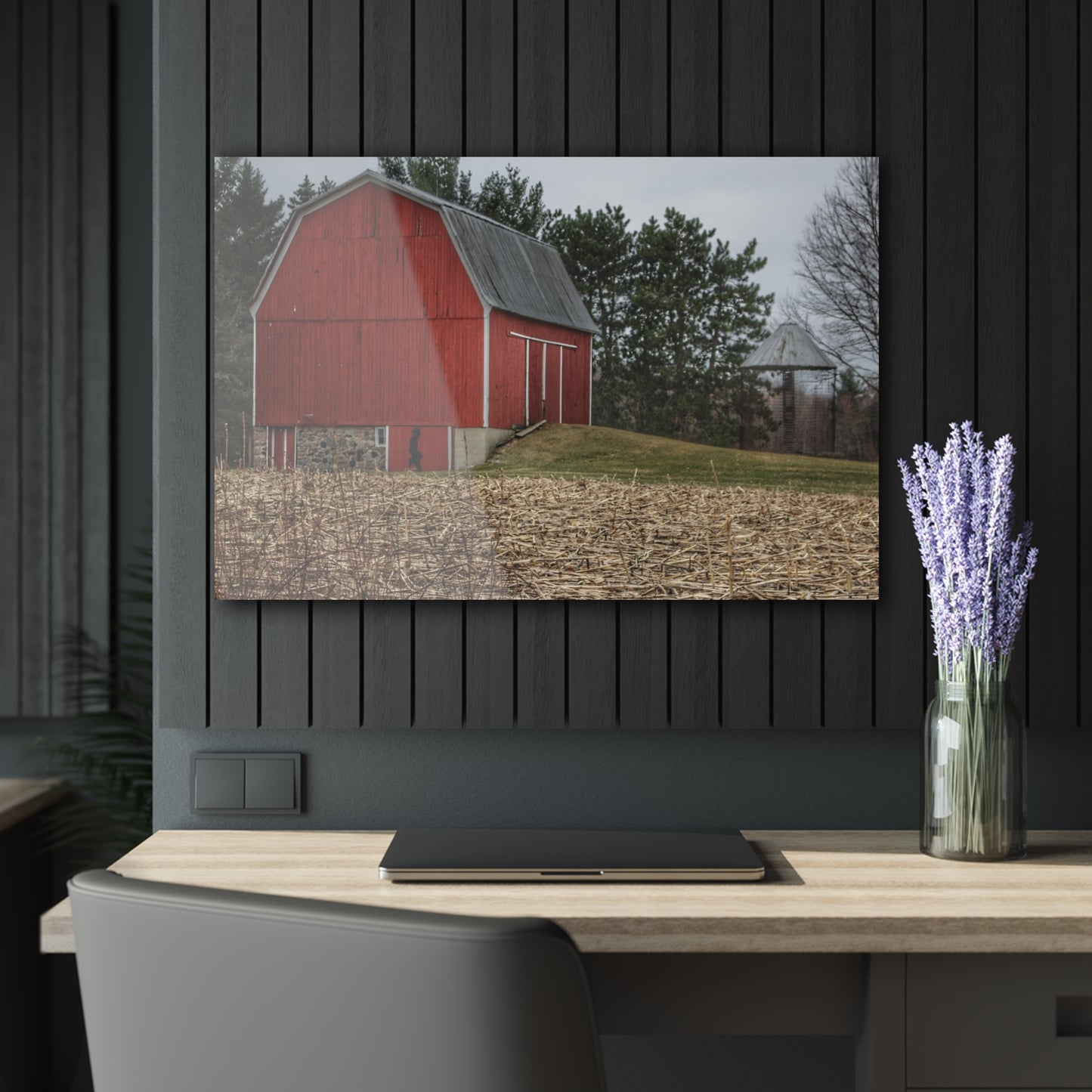U R There Photography Fostoria Road Standing Man Red Rustic Farmhouse Acrylic Wall Print