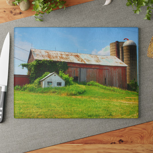 U R There Photography Marlette Red I Rustic Farmhouse Tempered-Glass Cutting Board