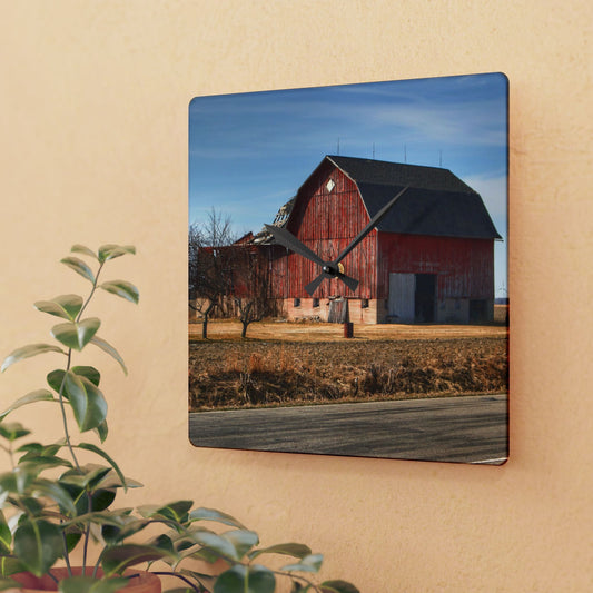 U R There Photography Elmwood Forgotten Apple Red Rustic Farmhouse Acrylic Analog Wall Clock