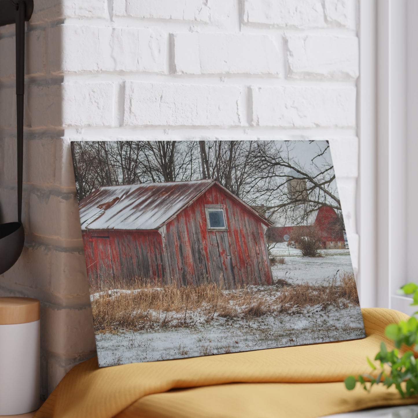 U R There Photography Frenchline Road Red Shack and Barn Rustic Farmhouse Tempered-Glass Cutting Board