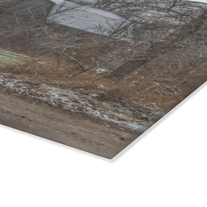 U R There Photography Bishop Road Winter Grey Rustic Farmhouse Tempered-Glass Cutting Board