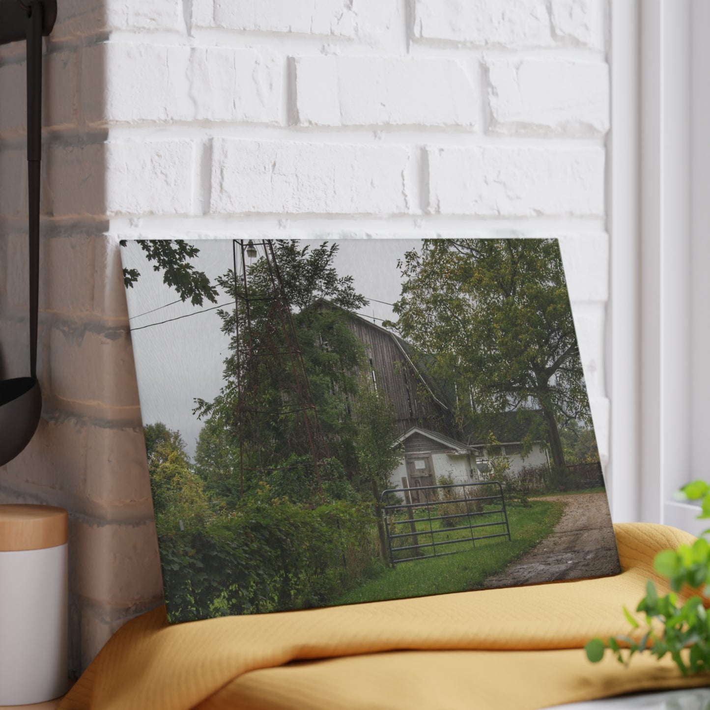 U R There Photography Noble Road Hidden Grey Rustic Farmhouse Tempered-Glass Cutting Board