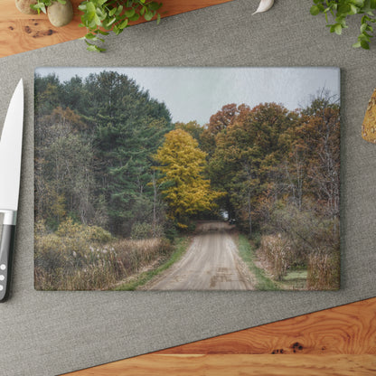 U R There Photography Country Roads in Dryden I Rustic Farmhouse Tempered-Glass Cutting Board
