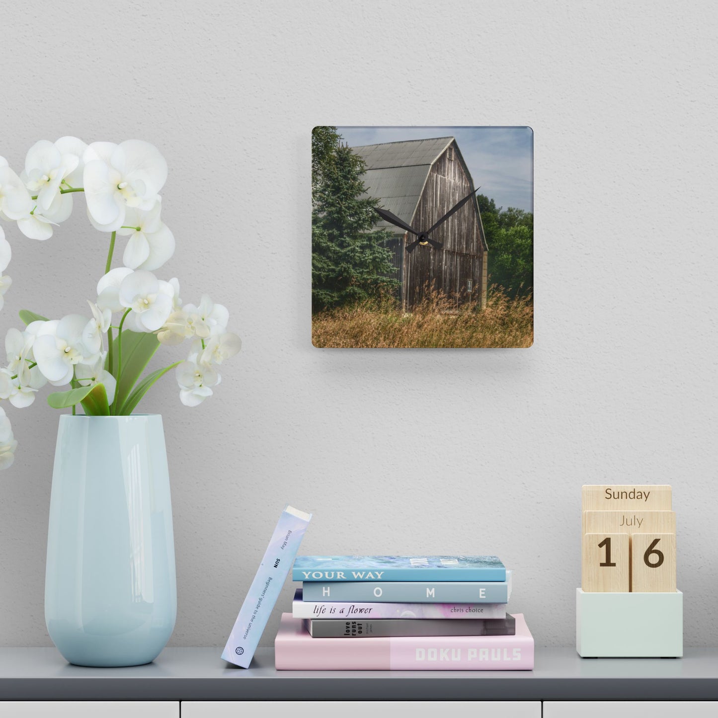 U R There Photography Seymour Lake Road Hidden Grey Rustic Farmhouse Acrylic Analog Wall Clock