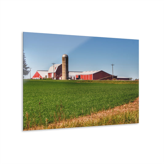 U R There Photography Pattison Road Farm Across the Field I Rustic Farmhouse Acrylic Wall Print 14 "x 11"