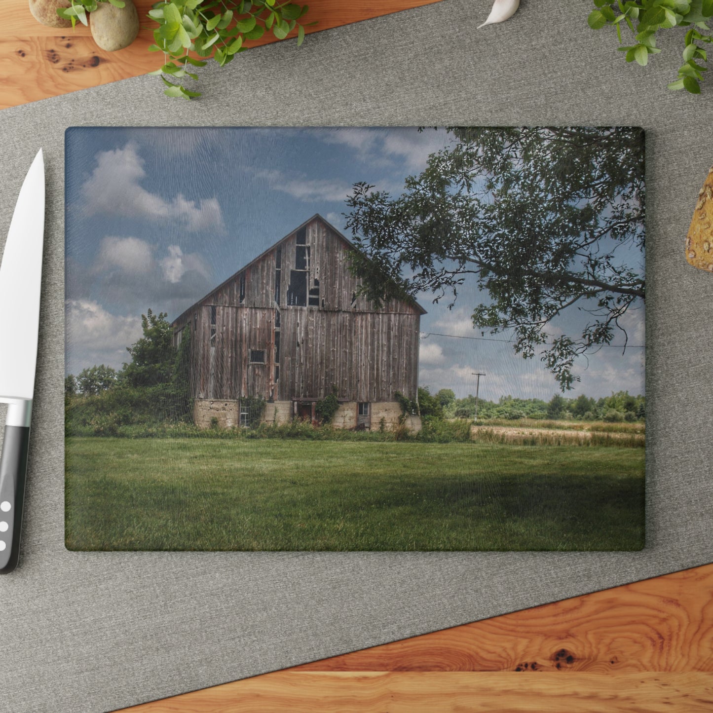 Barn Boutique Rustic Tempered-Glass Cutting Board| Bohms Road Grey I