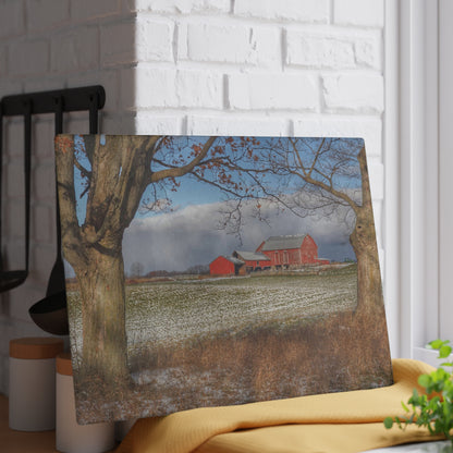 U R There Photography Approaching Storm on Edward Road Rustic Farmhouse Tempered-Glass Cutting Board