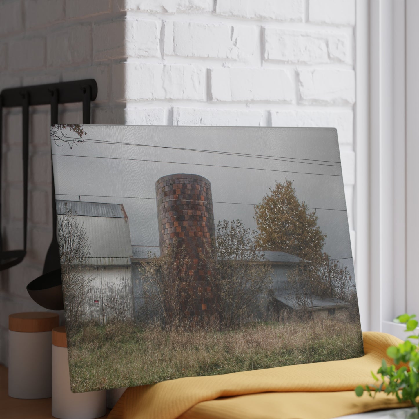 U R There Photography Bordman Road Grey Rustic Farmhouse Tempered-Glass Cutting Board
