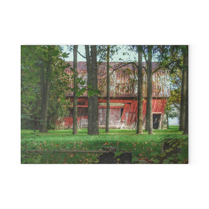 U R There Photography LeValley Falling Red Rustic Farmhouse Tempered-Glass Cutting Board