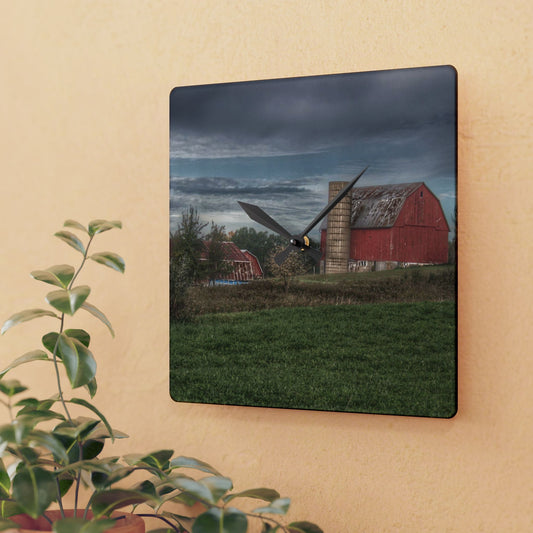 U R There Photography Clear Lake Road Red Rustic Farmhouse Acrylic Analog Wall Clock