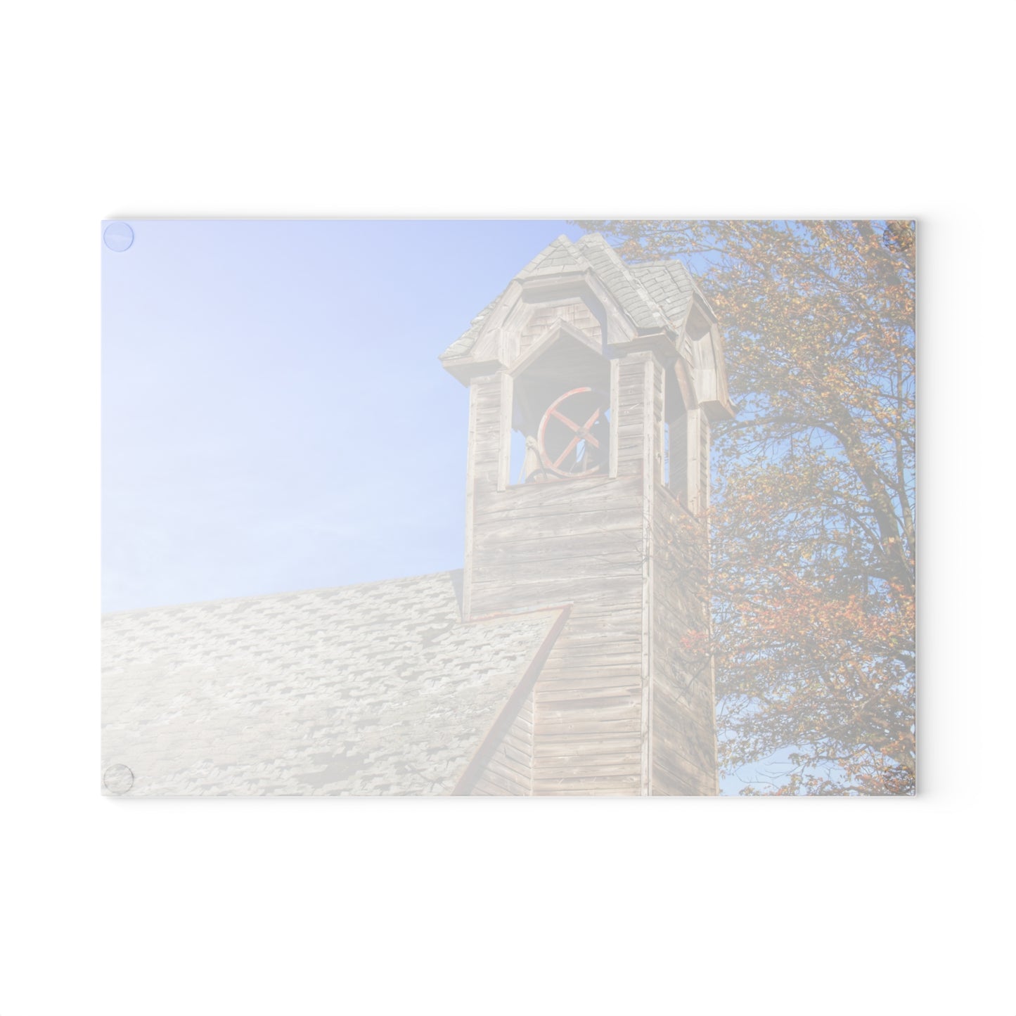 U R There Photography Schoolhouse of Marlette Road II Rustic Farmhouse Tempered-Glass Cutting Board