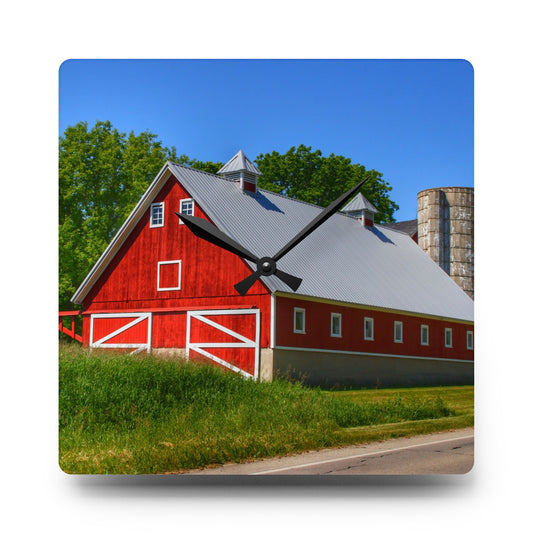 Metamora Red 2020 I Rustic Farmhouse Acrylic Analog Wall Clock 10.75'' × 10.75'' (Square)