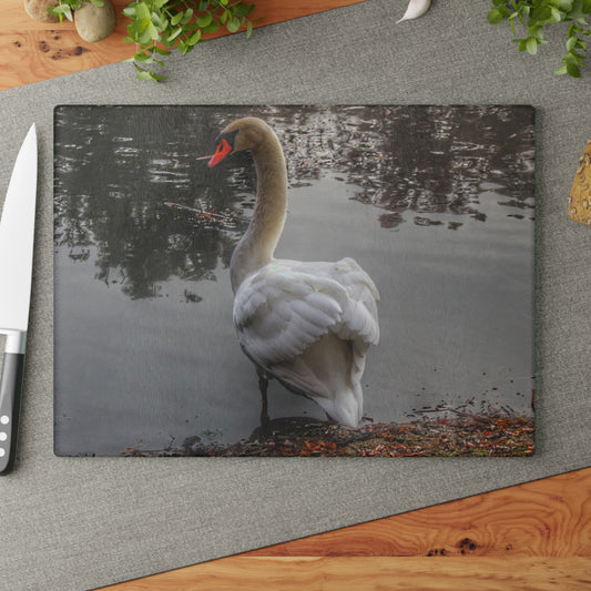 U R There Photography Swans of Duck Lake III Rustic Farmhouse Tempered-Glass Cutting Board