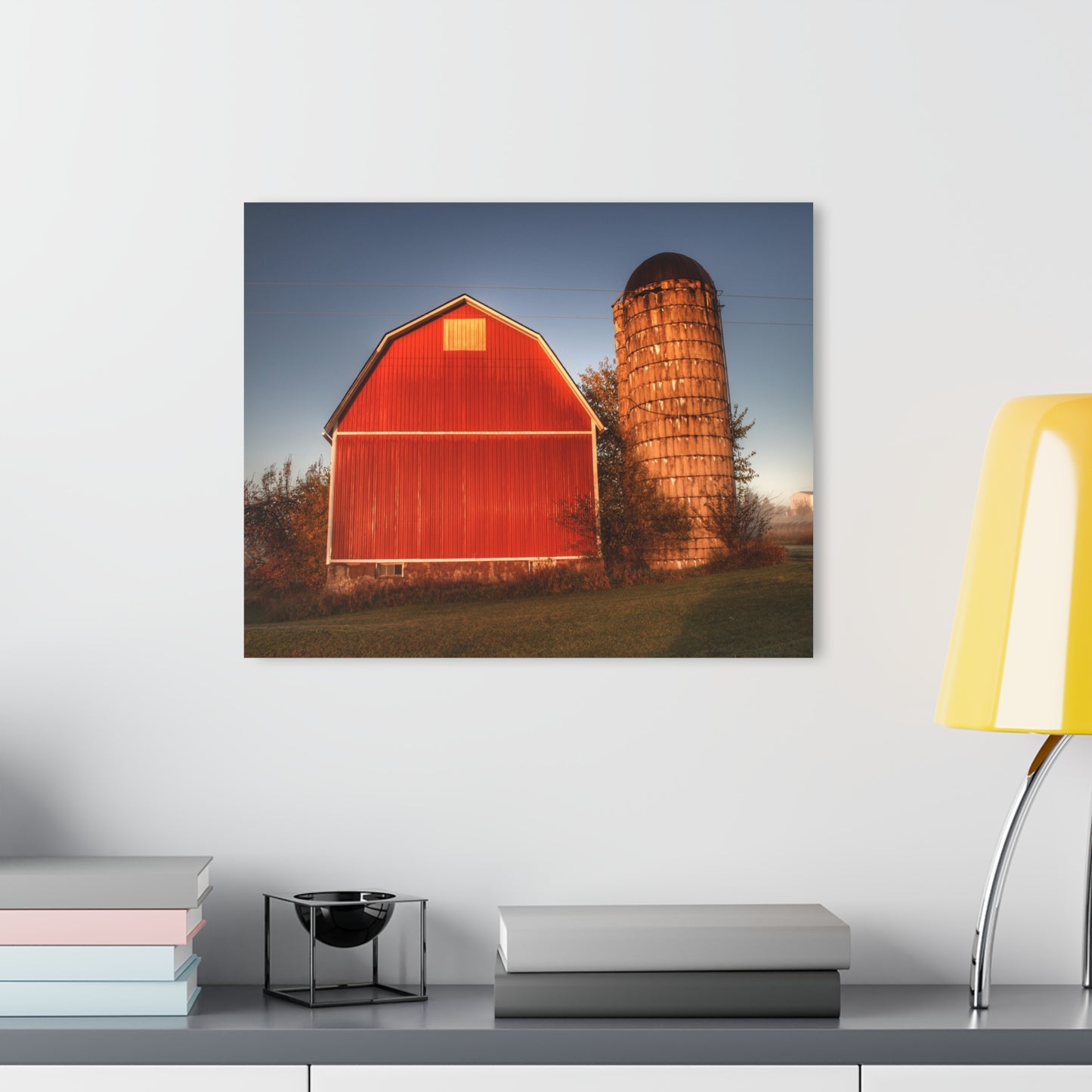 U R There Photography Klam Road Red Meets Foggy Sunrise I Rustic Farmhouse Acrylic Wall Print