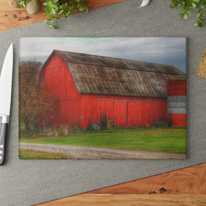 U R There Photography Oak Road Barber Barn I Rustic Farmhouse Tempered-Glass Cutting Board