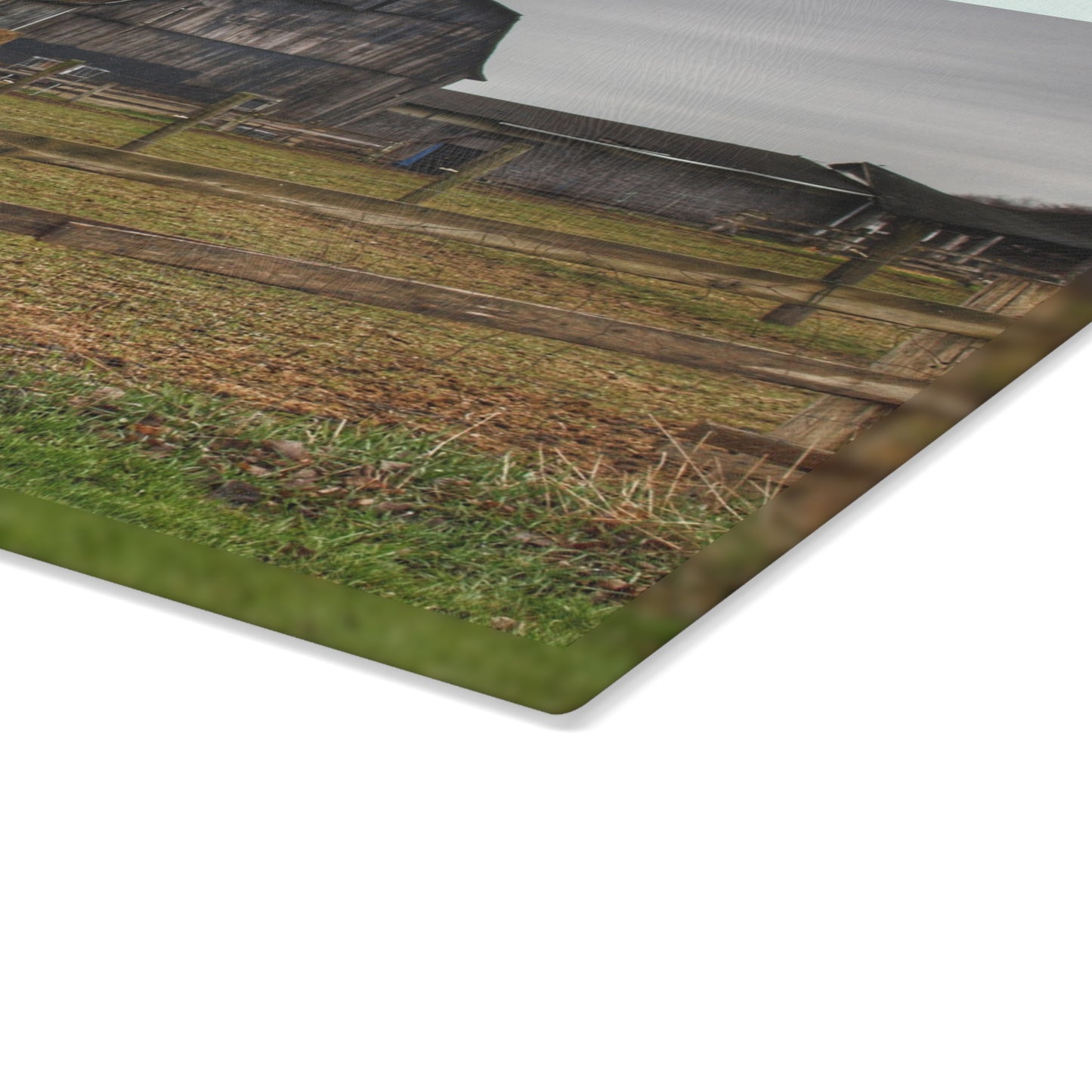 U R There Photography South Summers Road Old Grey and Caramel III Rustic Farmhouse Tempered-Glass Cutting Board