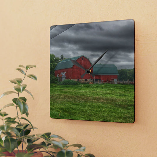 U R There Photography Clifford Road Red I Rustic Farmhouse Acrylic Analog Wall Clock