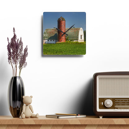 U R There Photography Elba White and Silo Rustic Farmhouse Acrylic Analog Wall Clock