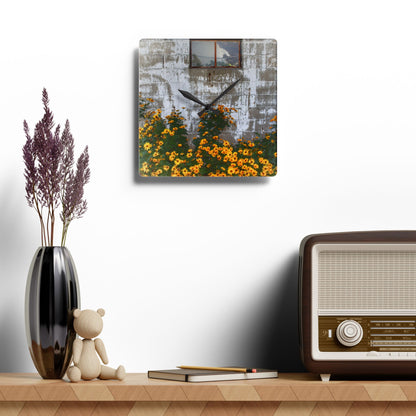 U R There Photography Golden Blooms on McDowell Rustic Farmhouse Acrylic Analog Wall Clock
