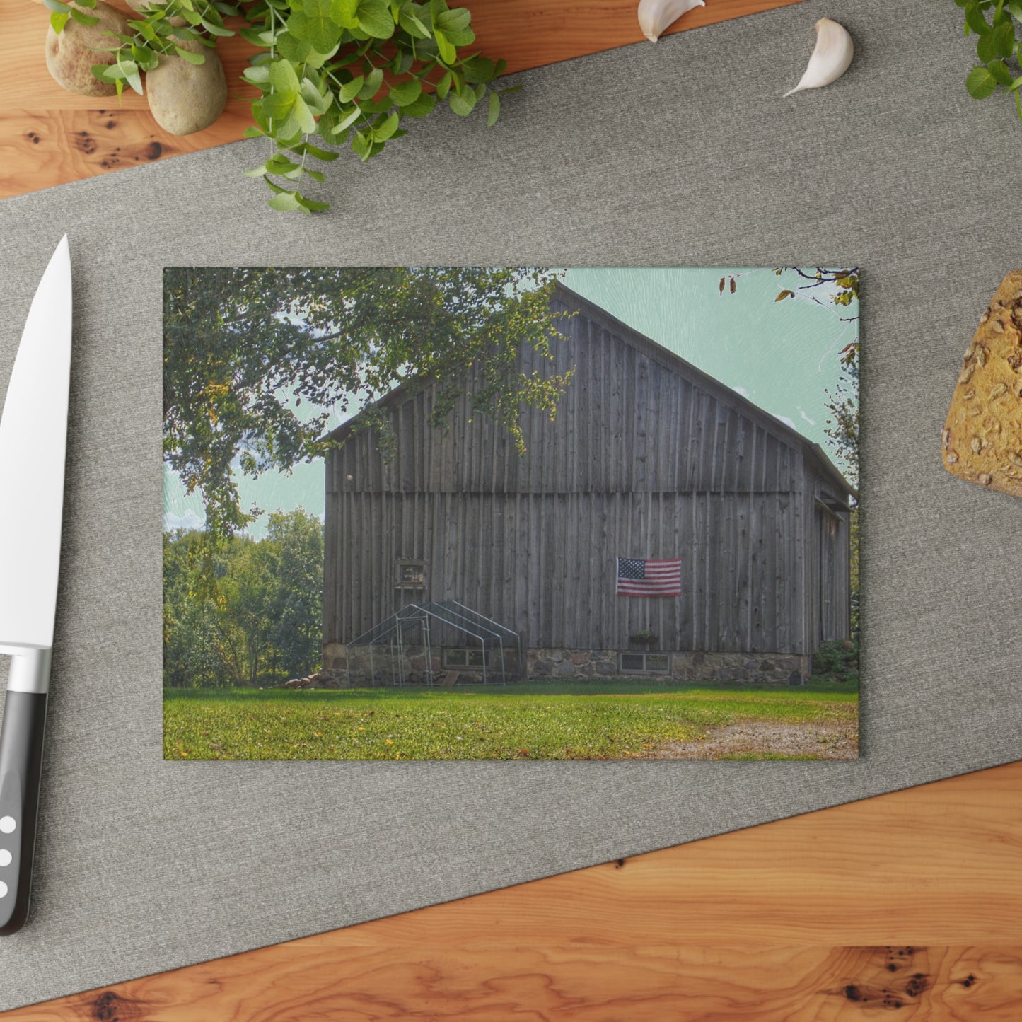 U R There Photography Sutton Road Patriot Grey II Rustic Farmhouse Tempered-Glass Cutting Board