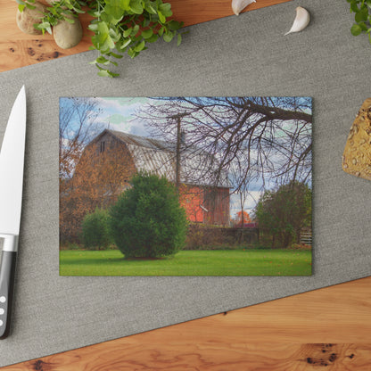 U R There Photography Millis Road Hidden Red Rustic Farmhouse Tempered-Glass Cutting Board