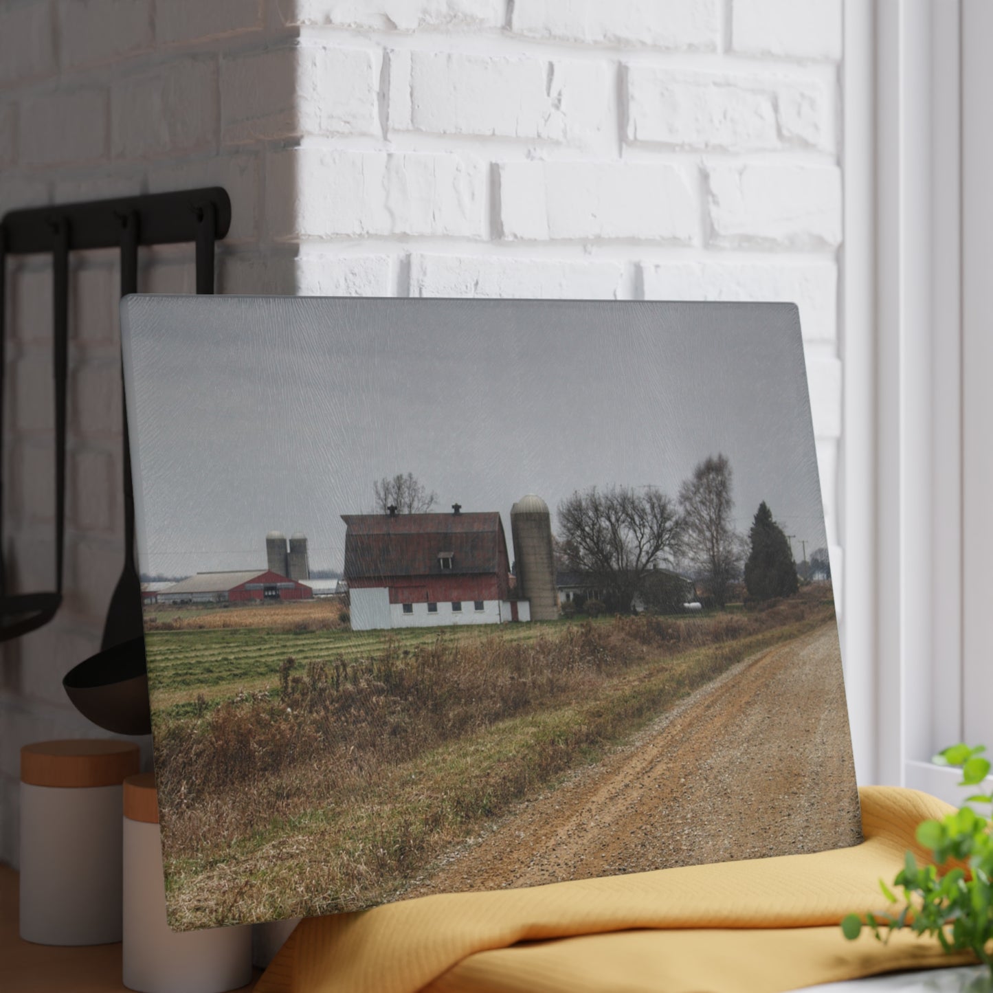 U R There Photography Gates Road Farm Rustic Farmhouse Tempered-Glass Cutting Board
